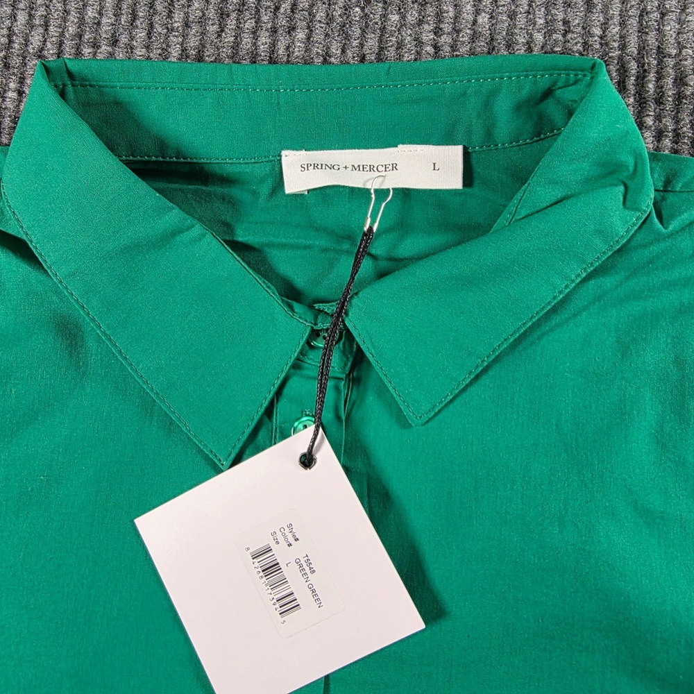 Spring + Mercer Womens Green Long Sleeve Button Down Blouse Shirt T5548 Size L - Picture 2 of 5
